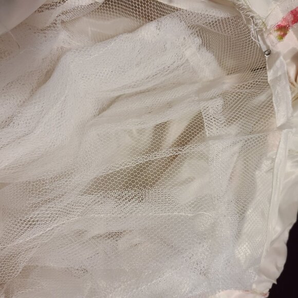 Beautiful Emma Domb VTG 1950s Dress White Pink Floral Sequins Tulle Lace SZ 13 - Picture 13 of 16